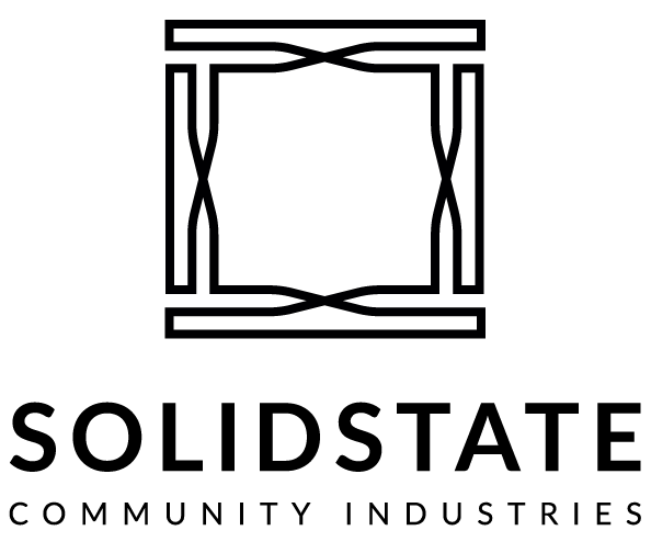 Black geometric rectangular logo above the words “SOLIDSTATE COMMUNITY INDUSTRIES.”